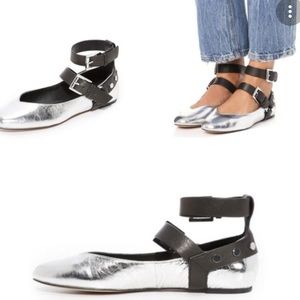 Rebbecca Minkoff silver flats with cool buckle